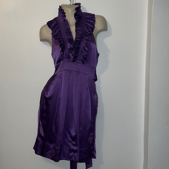 BCBGMaxazria Ruffled Silk Tuxedo Halter Dress Size 2 - Picture 1 of 8